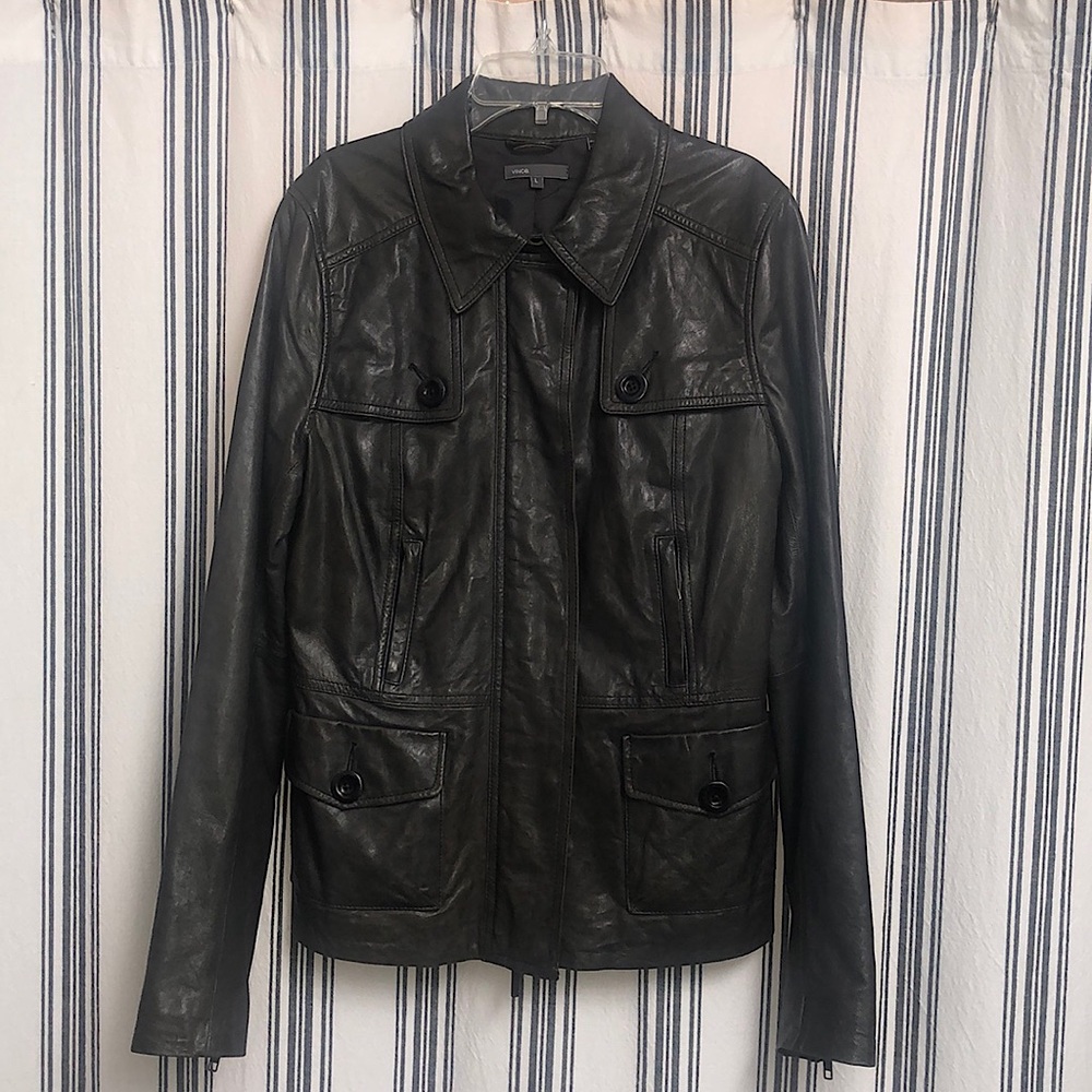 VINCE. Dark gray women’s leather jacket NWT